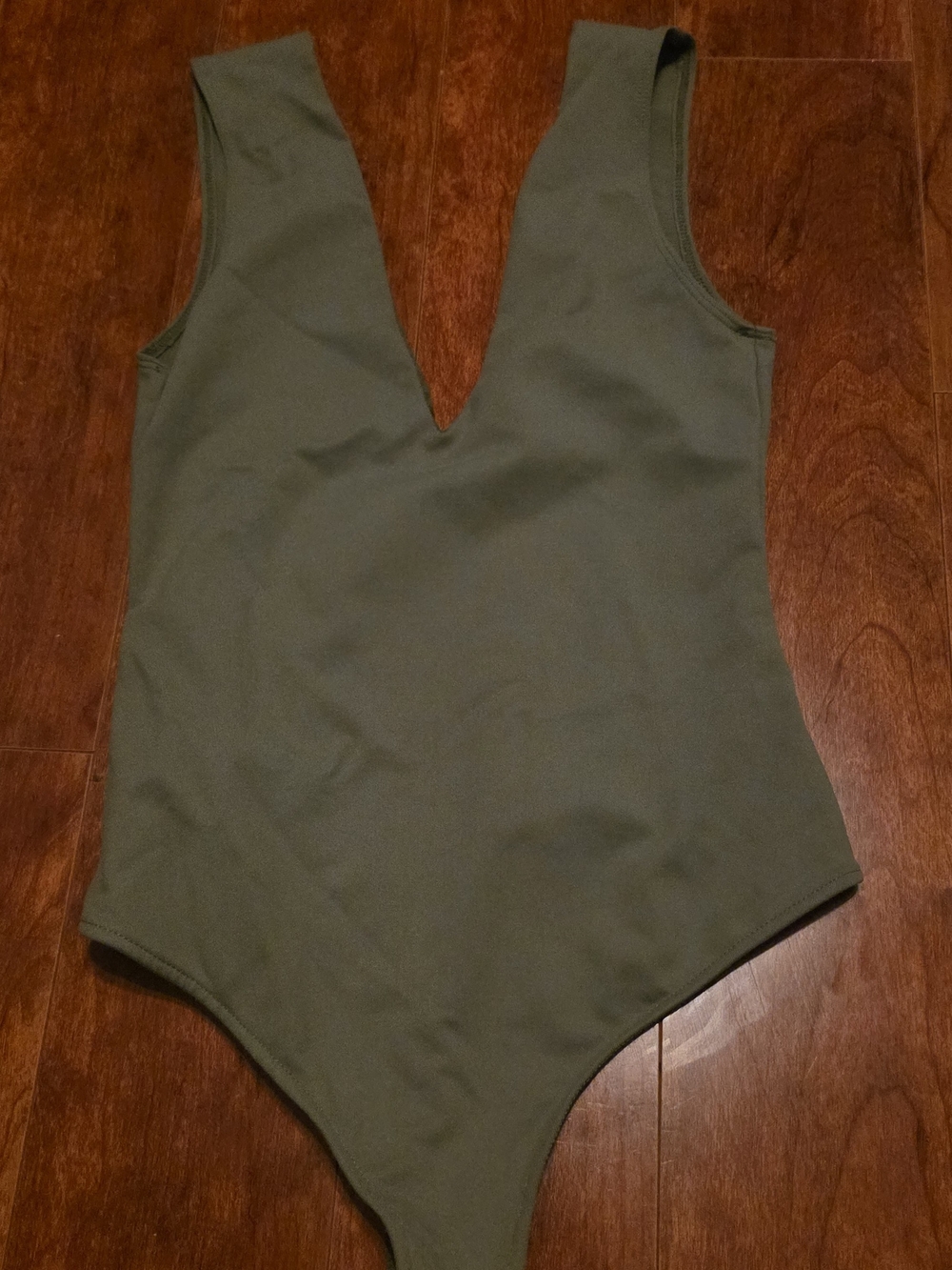 Free People Olive Green Deep V Sleeveless Bodysuit